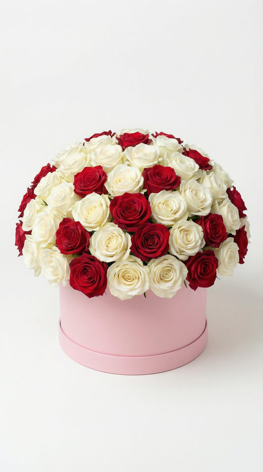 WHITE AND RED LOVE - 48 Premium Rose Bouquet. Free delivery Montréal, Rive-Nord, Rive-Sud
