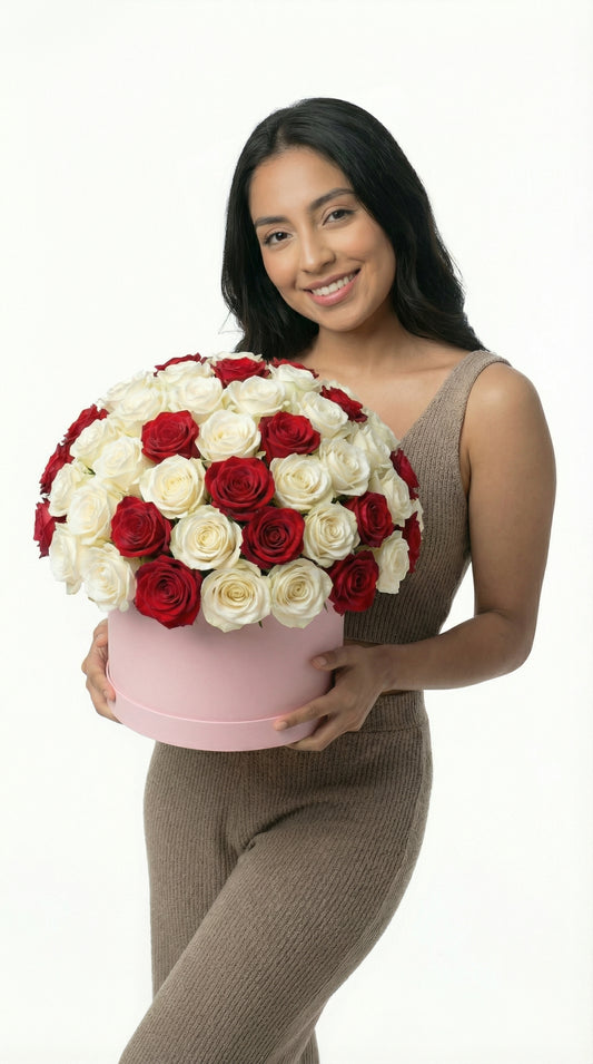 WHITE AND RED LOVE - 48 Premium Rose Bouquet. Free delivery Montréal, Rive-Nord, Rive-Sud